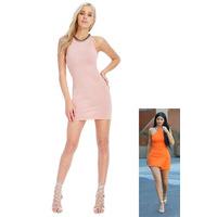 Halter Neck Bodycon Mini Party Dress - Pink