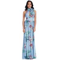 halterneck floral print maxi dress blue