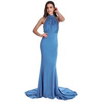 Halter Neck Fishtail Maxi Dress - Blue