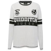 Harry Potter teen girl character hogwarts quidditch queen slogan long sleeve top - White