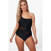 Hannah Ruched Mesh 1 Shoulder Swimsuit - black