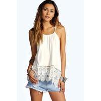 Halter Crochet Trim Top - cream