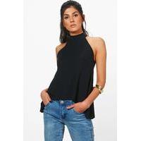 Halterneck Rib Knit Sleeveless Top - black