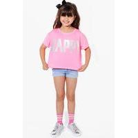 Happy Diamante Tee - neon-pink