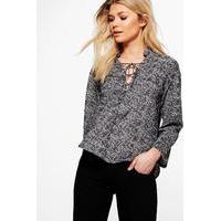 Haley Printed Lace Up Shirt - black