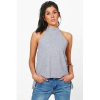 halterneck rib knit sleeveless top grey