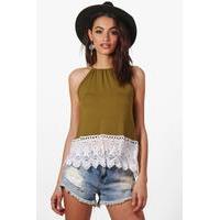 halter crochet trim top olive