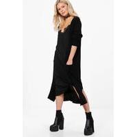 Half Rib Sleeve Maxi Cardigan - black