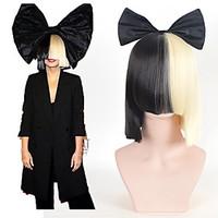 Halloween Party Online SIA Alive This Is Acting Half Black Blonde Short Wig with Bowknot Accessory Costume Cosplay Wig