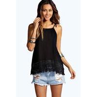 Halter Crochet Trim Top - black