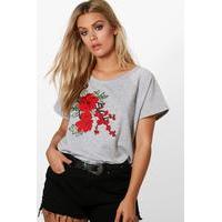 hannah floral embroidered sweat top grey