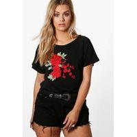 Hannah Floral Embroidered Sweat Top - black