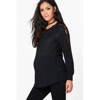 Hailey Lace Sleeve Rib Knitted Top - black