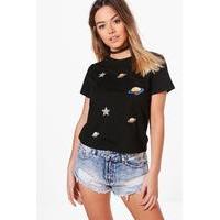Hannah Space Embroidered Tee - black