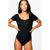 Half Sleeve Rib Bodysuit - black