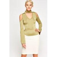 halter neck cold shoulder bodycon top