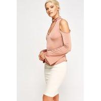 halter neck cold shoulder bodycon top