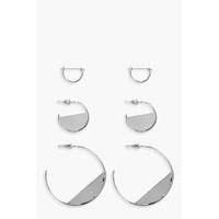 half filled hoop earring 3 pack silver