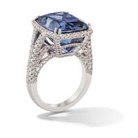 Hans D. Kreiger 18ct White Gold 17.93ct Tanzanite 1.85ct Diamond Emerald Cut Ring