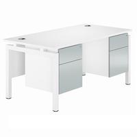 HD Range Bench Rectangular Desk with Double Pedestal Blue Metallic Self Assembly Required