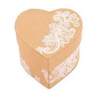 Heart Kraft Paper Favour Box with Vintage Lace Print - Chocolate Brown