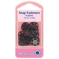 Hemline Sew On Snap Fasteners Black (Plastic) - 15mm 375275
