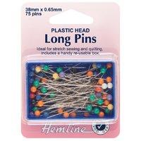 Hemline Plastic Coloured Heads Pins Nickel - 38mm, 75pcs 375263