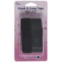 Hemline Hook & Loop Tape Stick-On Heavy Duty 1m x 25mm Black 375474