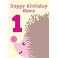 hedgehog 1st first birthday card