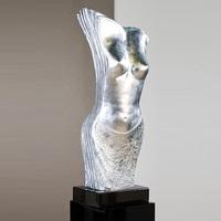 Helena Sculpture In Antique Silver With Black Marble Base