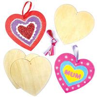heart wooden decorations pack of 8