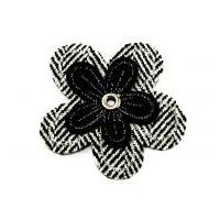 herringbone flower embroidered iron on motif applique 65mm x 60mm blac ...