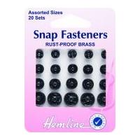 Hemline Sew On Metal Press Snap Fasteners Black