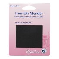 hemline polycotton iron on repair mending fabric 24cm x 90mm black