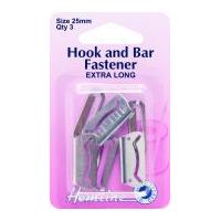 Hemline Extra Long Hook & Bar Fasteners 25mm Silver