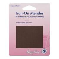 hemline polycotton iron on repair mending fabric 24cm x 90mm brown