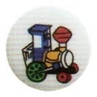 Hemline Round White Buttons with Cartoon Train Image 12.5mm White/Multicoloured