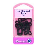 Hemline Fur Coat Hook & Eye Fastenings Black