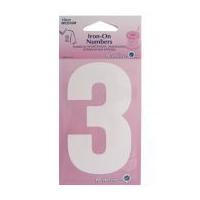 Hemline Iron On Number Motif Applique White Number 3