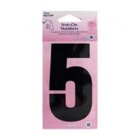 Hemline Iron On Number Motif Applique Black Number 5