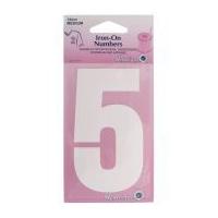 Hemline Iron On Number Motif Applique White Number 5