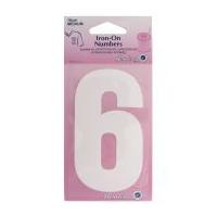 Hemline Iron On Number Motif Applique White Number 6