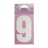 Hemline Iron On Number Motif Applique White Number 9