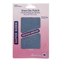 Hemline Iron On Repair Mending Polycotton Fabric 12cm x 44cm Faded Denim