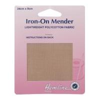 Hemline Polycotton Iron On Repair Mending Fabric 24cm x 90mm Fawn