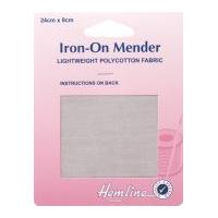 hemline polycotton iron on repair mending fabric 24cm x 90mm light gre ...