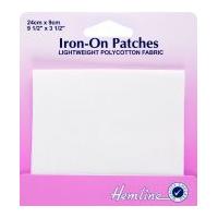 Hemline Polycotton Iron On Repair Mending Fabric 24cm x 90mm White