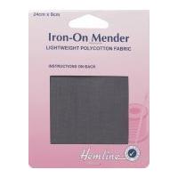 hemline polycotton iron on repair mending fabric 24cm x 90mm dark grey