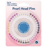 Hemline Assorted Pearl Heads Pins Nickel - 38mm, 40pcs 375218