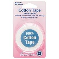 Hemline Cotton Tape White - 5m x 25mm 375466